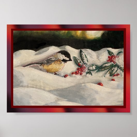 Chickadee und Mistletoe am Weihnachtsschnee Poster (Vorne)