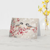 Chickadee und Rote Berries mit Schneeflocken Karte (Gelbe Blume)