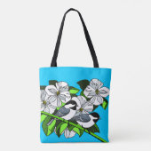 Chickadee unter Dogwood-Blume Tasche (Rückseite)