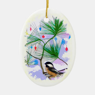Chickadee-Vogel in der Weihnachtsbaum-Verzierung Keramikornament