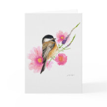 Chickadee Vogelschwarz Gedeckte Wasserfarbe Kunst