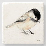 Chickadee Watercolor Art Steinuntersetzer<br><div class="desc">Ein winziges und niedliches Wasserfarbenbild von Jennifer Steffen,  Jenn Steffen Art.</div>