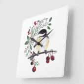 Chickadee Watercolor Bird Festival - Martha Argeri Quadratische Wanduhr (Winkel)