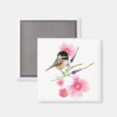 Chickadee Watercolor Bird Pink Blume Magnet (Vorderseite/Rückseite)