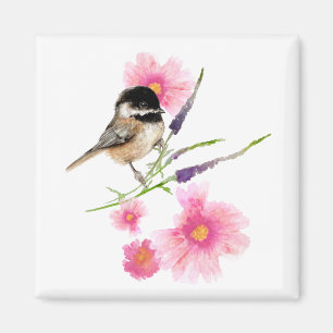 Chickadee Watercolor Bird Pink Blume Magnet