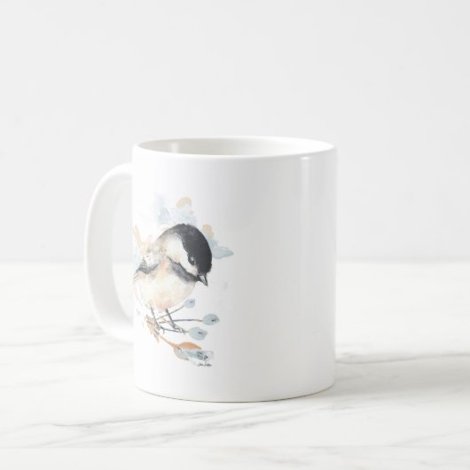 Chickadee Watercolor-Blume Kaffeetasse (Vorderseite Links)