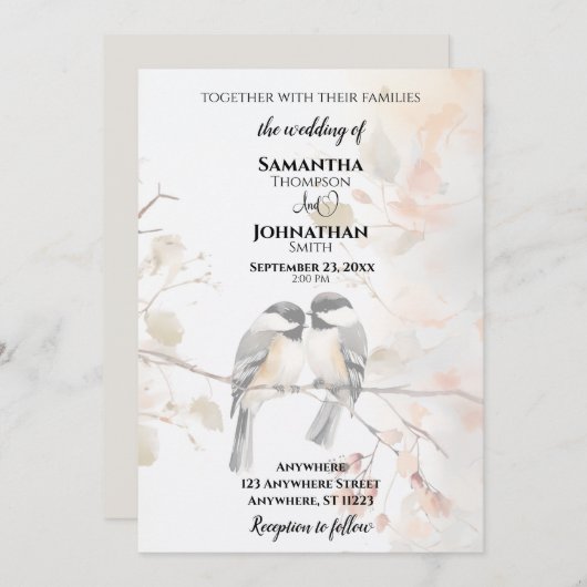 Chickadee Wedding Einladung (Vorne/Hinten)