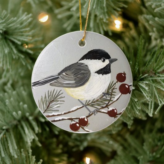 Chickadee Weihnachtsdekoration Keramik Ornament (Baum)