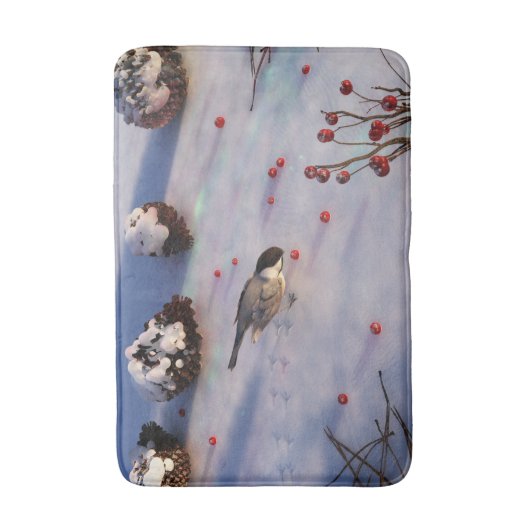 Chickadee Winter Bathmat Badematte (Vorderseite Vertikal)