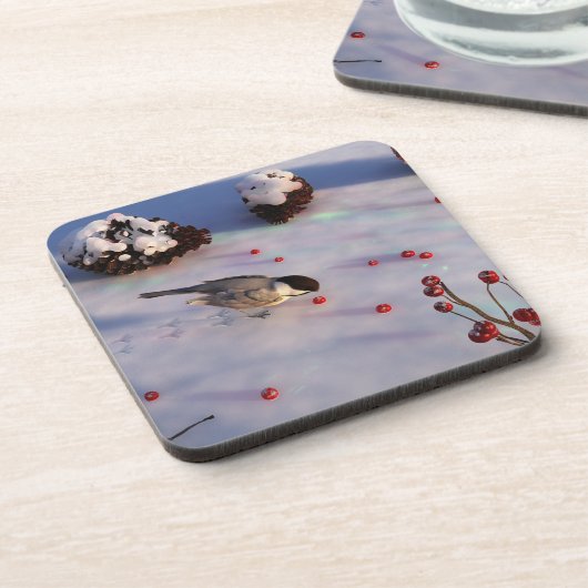 Chickadee Winter Cork Untersetzer (Linke Seite)