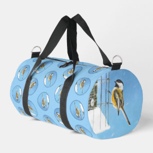 Chickadee Winter Feeder Malerei Original Vogelkuns Duffle Bag