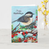 Chickadee Winter Happy Holidays Card Karte (Gelbe Blume)
