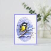 Chickadee Winter Postcard. Postkarte (Stehend Vorderseite)