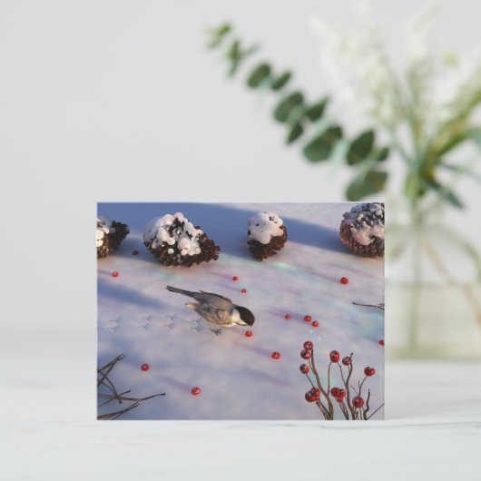 Chickadee Winter Postkarte (Stehend Vorderseite)