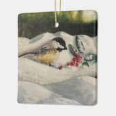 Chickadee zum Winterschnee mit MistleToe Keramikornament (Links)