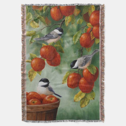 Chickadees Apple Harvest Decke (Vorderseite Vertikal)