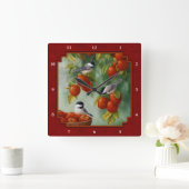 Chickadees Apple Harvest Red Quadratische Wanduhr (Zuhause)