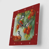 Chickadees Apple Harvest Red Quadratische Wanduhr (Winkel)