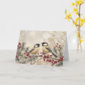 Chickadees auf Evergreen mit Glitzer Karte (Gelbe Blume)
