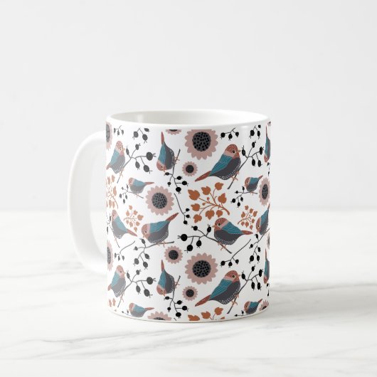 Chickadees Berries Blume Rosa Blauer Rost Kaffeetasse (Vorderseite Links)