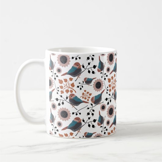 Chickadees Berries Blume Rosa Blauer Rost Kaffeetasse (Links)