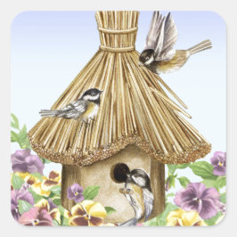 Chickadees Birdhouse Quadratischer Aufkleber
