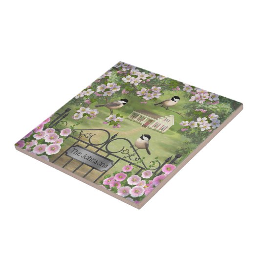 Chickadees Blume Viktorianisch Bauernhof Fliese (Seite)