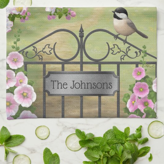 Chickadees Blume Viktorianisch Bauernhof Geschirrtuch (Gefaltet)