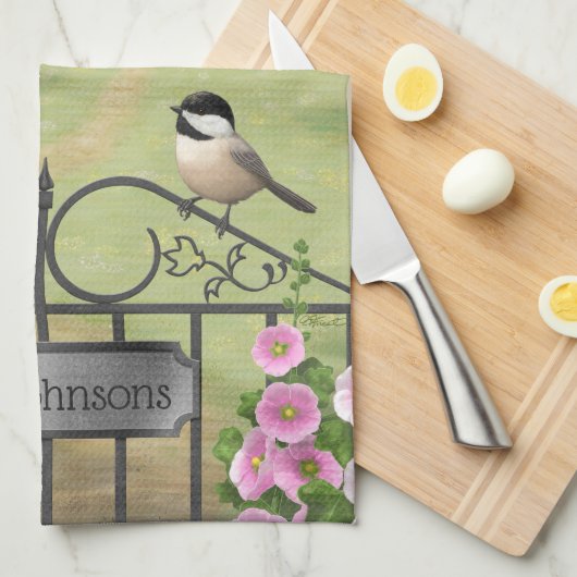 Chickadees Blume Viktorianisch Bauernhof Geschirrtuch (Viertel Falte)