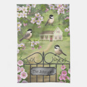 Chickadees Blume Viktorianisch Bauernhof Geschirrtuch (Vertikal)