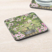 Chickadees Blume Viktorianisch Bauernhof Getränkeuntersetzer (Linke Seite)