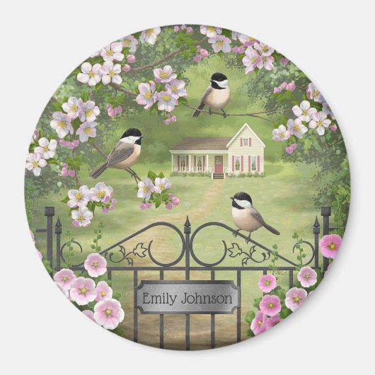 Chickadees Blume Viktorianisch Bauernhof Magnet (Vorne)