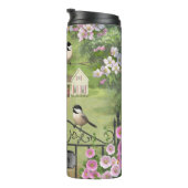 Chickadees Blume Viktorianisch Bauernhof Thermosbecher (Nach rechts gedreht)