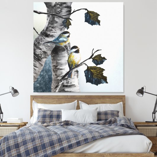 Chickadees [Design 2] 40" x 40" Leinwanddruck (Insitu (Schlafzimmer))