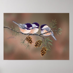 CHICKADEES & PINECONES VON SHARON SHARPE POSTER