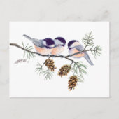 CHICKADEES & PINECONES VON SHARON SHARPE POSTKARTE (Vorderseite)