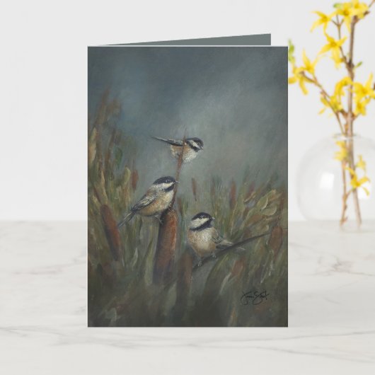 Chickadees Pond Karte (Gelbe Blume)