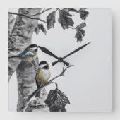 Chickadees Quadratische Wanduhr (Vorderseite)