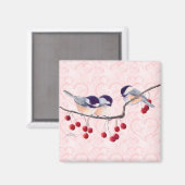 CHICKADEES & RED BERRIES VON SHARON SHARPE MAGNET (Vorderseite/Rückseite)