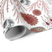 Chickadees rotes graues Muster mit Blumenmuster Geschenkpapier (Rolleneckpunkt)