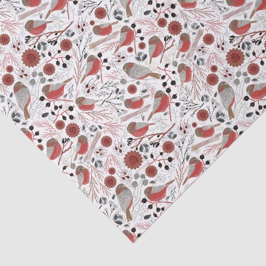 Chickadees rotes graues Muster mit Blumenmuster Seidenpapier (Ausschnitt)