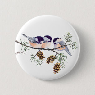 CHICKADEES u. PINECONES durch SHARON SHARPE Button