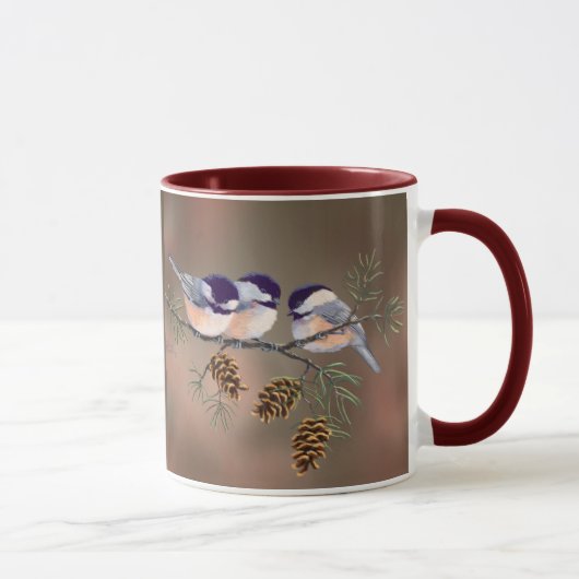CHICKADEES u. PINECONES durch SHARON SHARPE Tasse (Rechts)