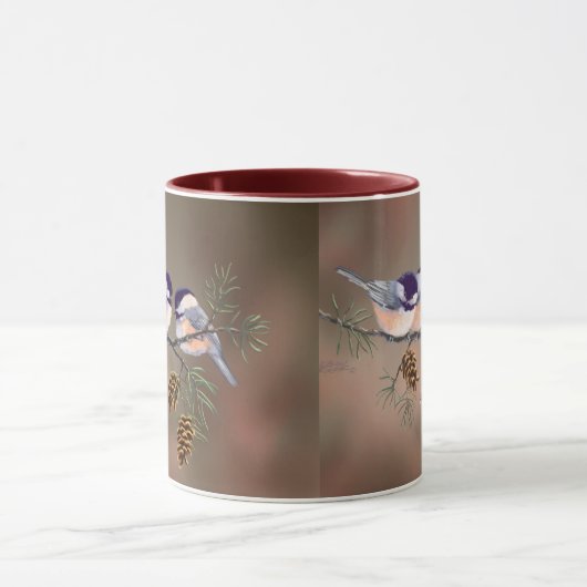CHICKADEES u. PINECONES durch SHARON SHARPE Tasse (Zentrum)