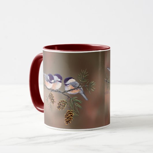 CHICKADEES u. PINECONES durch SHARON SHARPE Tasse (Vorderseite Links)