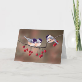 CHICKADEES u. ROTE BEEREN durch SHARON SHARPE Feiertagskarte