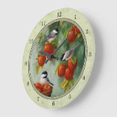 Chickadees und Apfelbaum grün Große Wanduhr (Winkel)