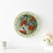 Chickadees und Apfelbaum grün Große Wanduhr (Zuhause)