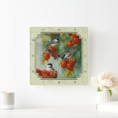 Chickadees und Apfelbaum grün Quadratische Wanduhr (Zuhause)