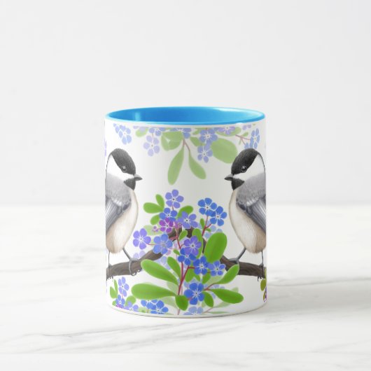 Chickadees vergessen mich herein nicht tasse (Zentrum)